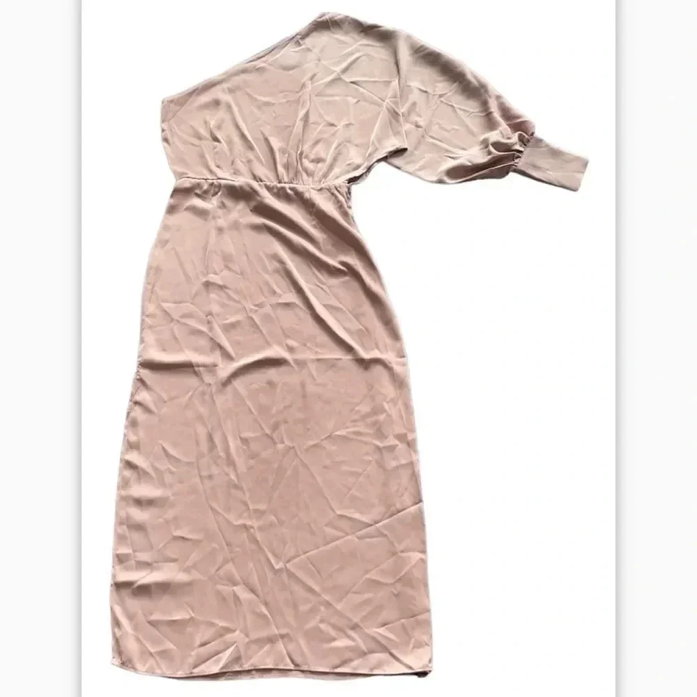 Petal & Pup Womens Regale One Shoulder Drape Midi  Latte Taupe Women’s size XS